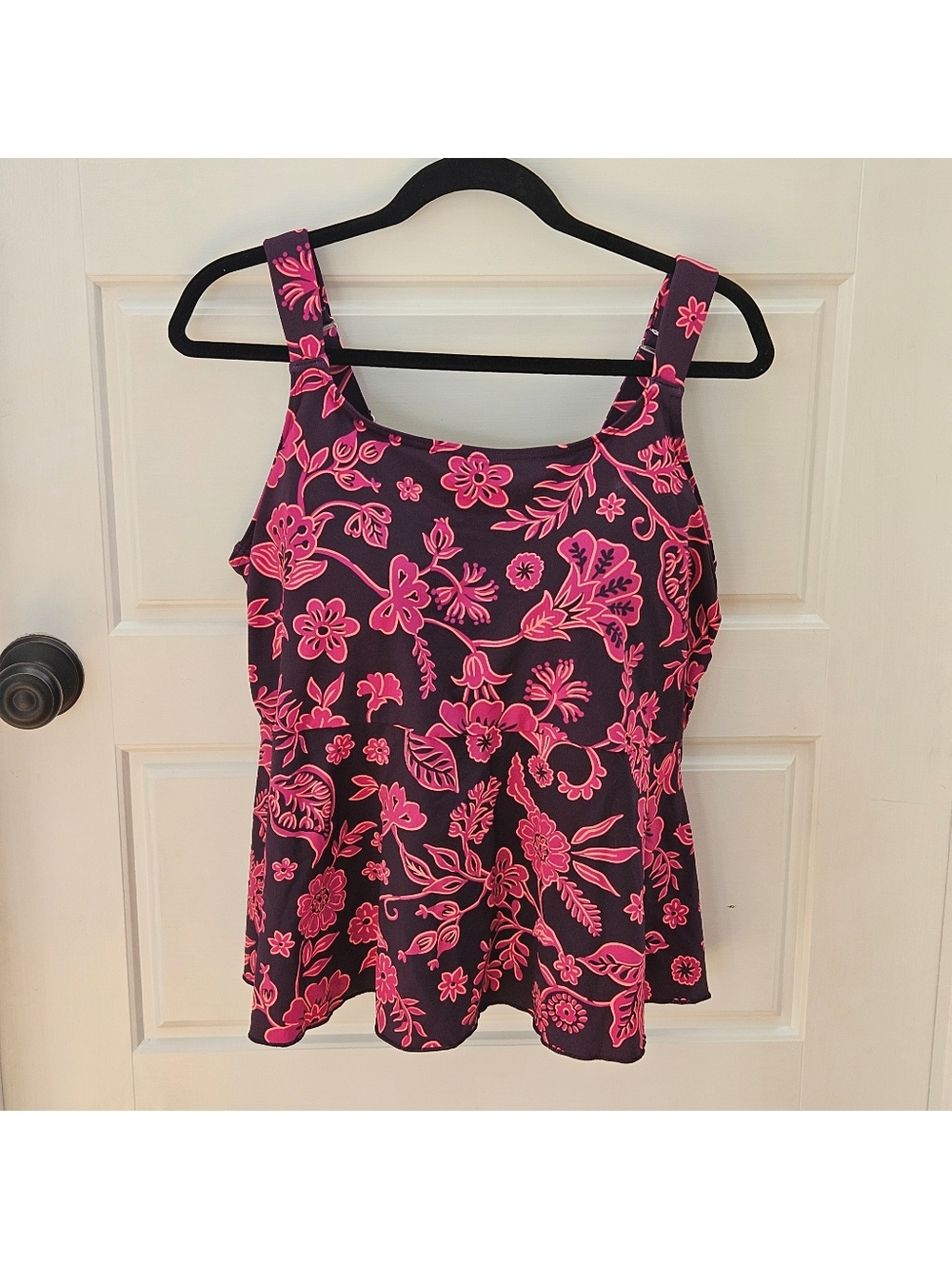 Lands' End Women’s Flutter Empire Tankini Top 1X 16W-18W DDD Floral Purple GUC